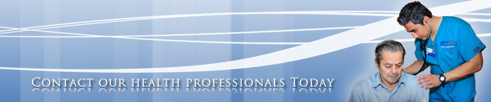Contact our health professionals today — a First Aide Home Care nurse examining a patient